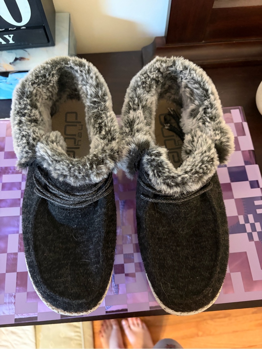 Hey Dude Women's Gray Faux Fur Lined Ankle Booties